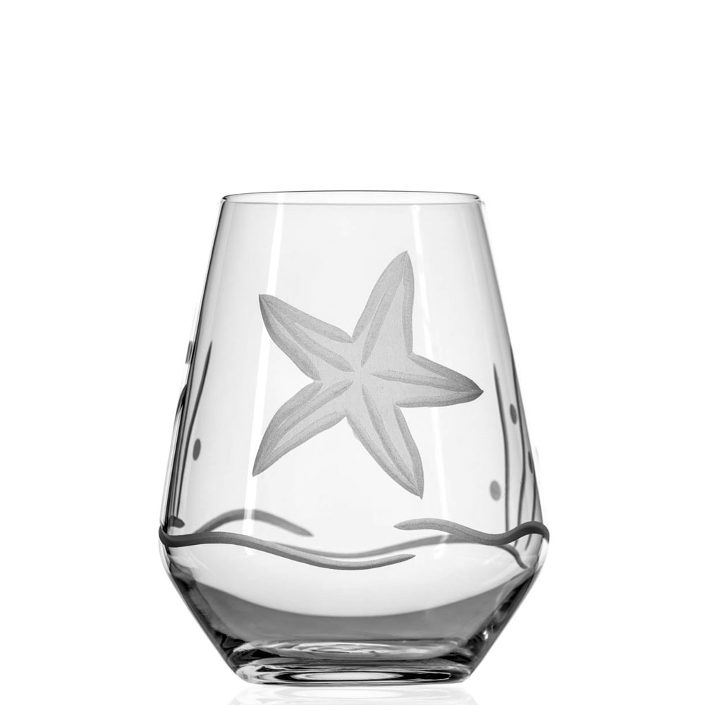 Starfish Etched Stemless Wine Glass by Roth Glass 18 oz. Made in the USA by Roth Glass