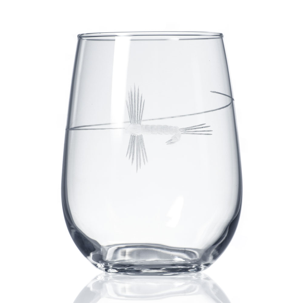 Stemless Wine Glasses, Fly Fishing, 17 oz. set 4