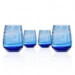 School of Fish Blue Stemless Wine Glass Tumblers 15 oz. set of 4 Made in USA by Rolf glass 