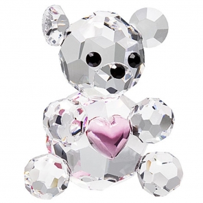 Preciosa Miniature Crystal Bear Figurine, Pink Heart | AllThingsCrystal