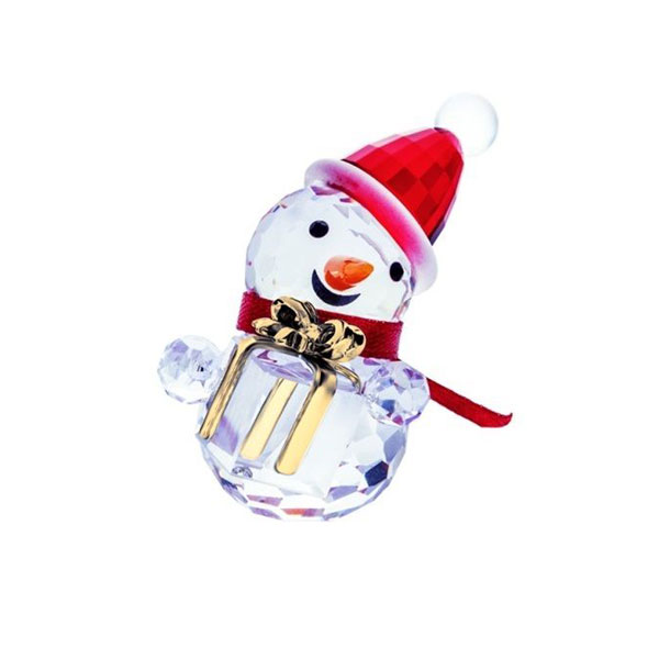 Crystal Santa Snowman Figurine with Gold Ribbon Christmas Gift